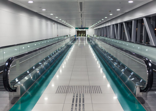 Dubai metro station with automatic passage at night