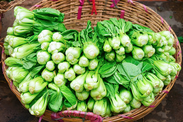 Green chinese cabbage in street market in Can Tho