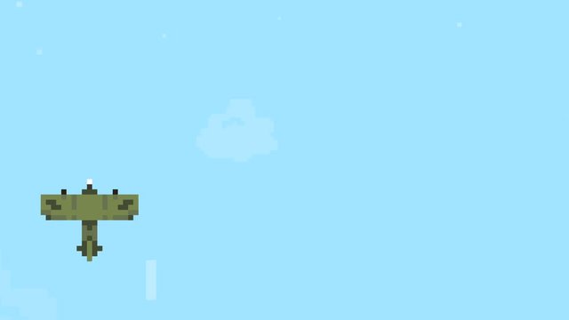 Retro Pixel Art Airplane Arcade Machine Video Game Animation Concept. Plane Colects Objects in Blue Sky. Cartoon 4K Motion Design Footage.