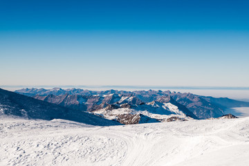 A view of Swiss alps mountain range from Jungfrau Switzerland, top of Europe during winter season.