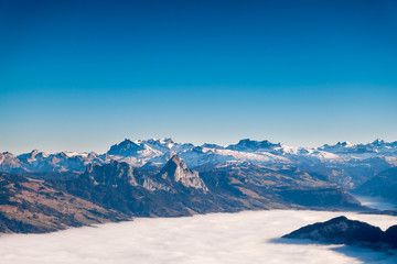 Beautiful view from top of Rigi Kulm mountain in Switzerland