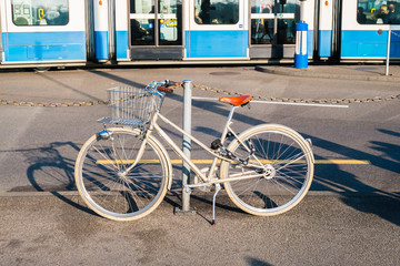 An vintage bicycle locked up on the street in Zurich