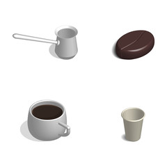 Coffee set in 3D, vector illustration.