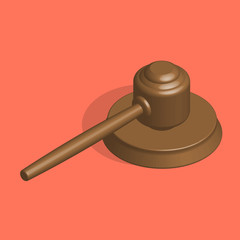 Judge hammer and stand in 3d, vector illustration.