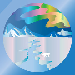 Arctic mountain pattern, ice, bear and Northern Lights 10 eps