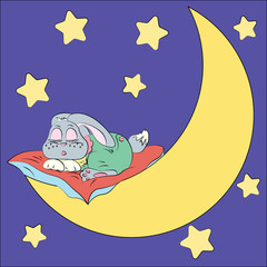 Sleeping rabbit on the moon drawing for children