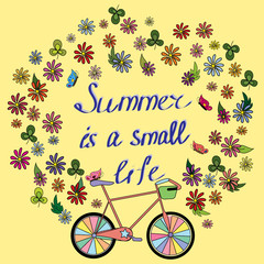 summer postcard with a Bicycle on a yellow background