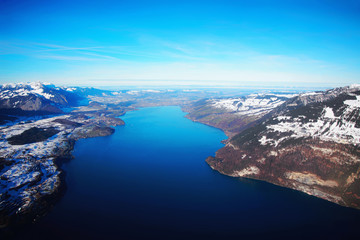 Bernese Apline city of Interlaken winter Swiss Alps Thunersee