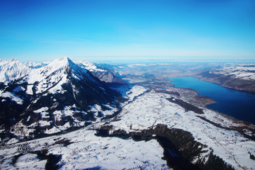 Obraz premium Bernese Apline city in Interlaken winter Swiss Alps Thunersee