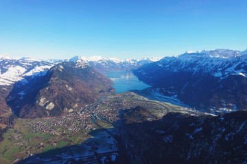 Bernese Apline city in Interlaken winter Swiss Alps Brienz Lake