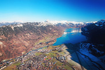 Bernese Apline city if Interlaken winter Swiss Alps Brienz Lake