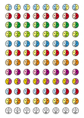 Collection of 8 icons of emoticons in 12 color scales. 96 smileys
 for every taste and color