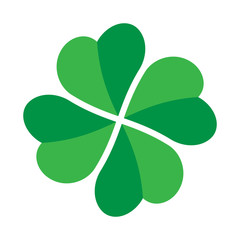 Shamrock - green four leaf clover icon. Good luck theme design element. Simple twisted shape vector illustration.