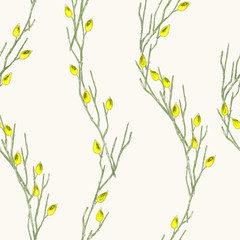 Seamless Botanical Pattern with Briar Branches in Asian Style.