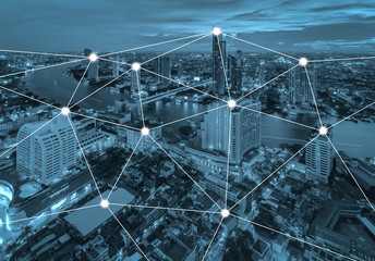 Obraz premium Bangkok night cityscape with modern buildings