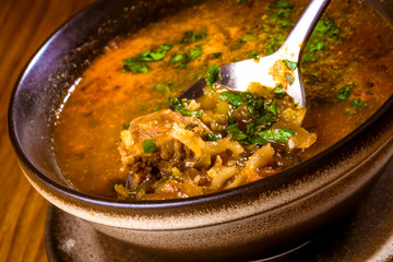 Kharcho. Spicy Georgian meat and vegetable soup