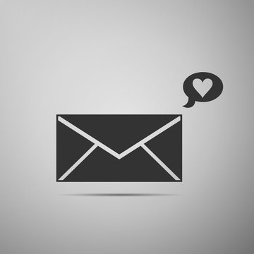 Envelope with Valentine heart icon isolated on grey background. Message love. Letter love and romance. Flat design. Vector Illustration