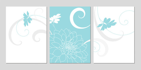 Hand-drawing floral background with flower dahlias. Stylish greeting card.