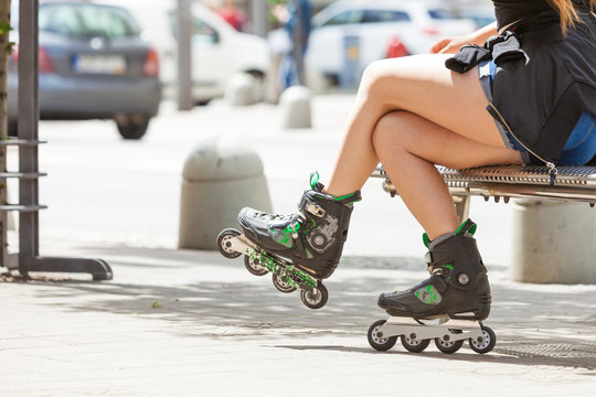 Woman wearing roller skates