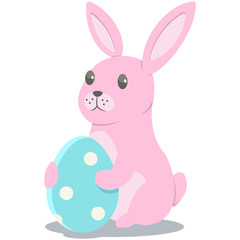 Easter bunny with egg. Rabbit vector cartoon character isolated on white background.
