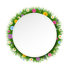 Poster Ball With Grass And Flowers White Background