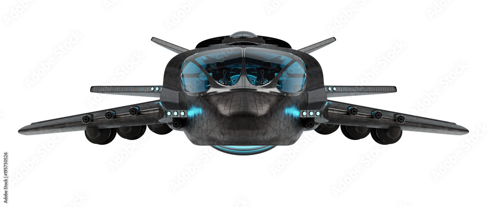 Poster futuristic spacecraft isolated on white background 3d rendering