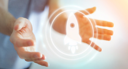 Businessman using startup digital interface 3D rendering