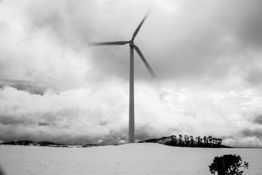 Parque e&oacute;lico nevado