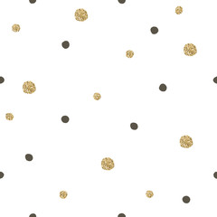 Gold and black random dots background. Vector seamless pattern