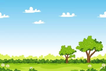 Deurstickers Cartoon zomerlandschap met bomen © GabiWolf