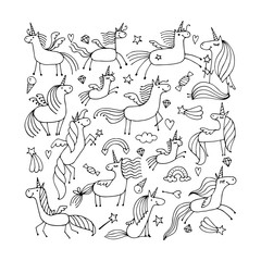 Magic unicorns collection, sketch for your design