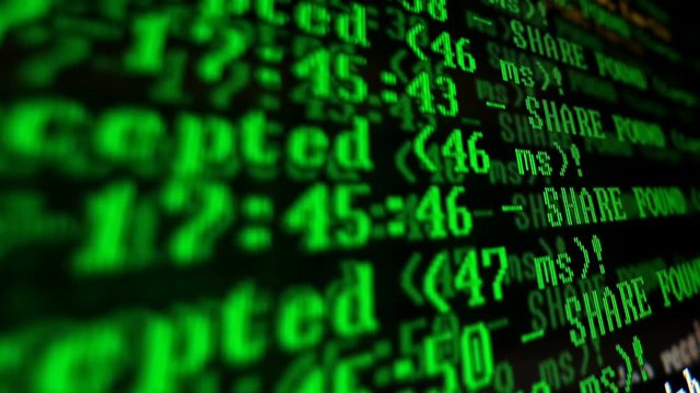 Mining Cryptocurrency process program on display PC. Using Software. Share Found.
