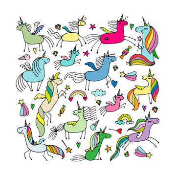 Magic unicorns collection, sketch for your design