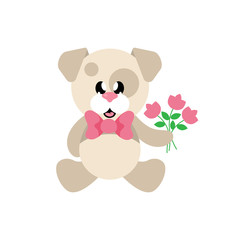cartoon cute dog sitting with tie and flowers