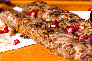 Kebabs on skewers with pita bread. Georgian cuisine