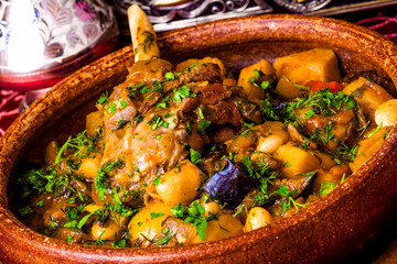 Lamb shank stew with vegetables. Georgian cuisine