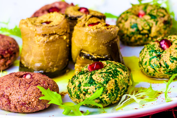 Pkhali, aubergine stuffed with walnut paste. Georgian cuisine
