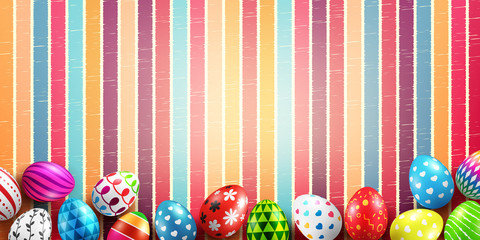Naklejka premium Happy Easter Day with Colorful Painted Easter Eggs and space for your text on White Background.Vector illustration EPS10