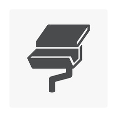 Fascia style gutter vector icon. Also call rain gutter or eavestrough. Include downpipe or downspout and pipeline for water discharge, drainage system to protect building from rainwater flow off roof.