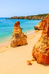 Poster Marinha Beach, Algarve, Portugal View of beautiful beach with rocks near Portimao town, Algarve, Portugal
