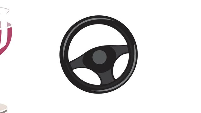 Loop motion video of a steering wheel and glasses of red wine appearing - drink driving.