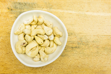 Bowl with cashew nuts. View from above.