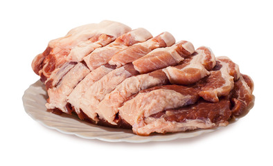 Raw pork steaks on white isolated background
