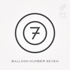 Line icon balloon number seven