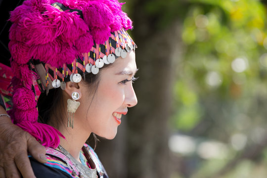portrait mhong hill tribe woman on the mountain