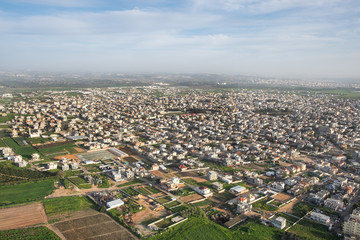 The aerial or bird view on Tira. Tira is a predominantly Arab city in the Central District of Israel