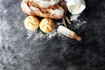 Different kinds of bread and bread rolls. Kitchen or bakery poster design