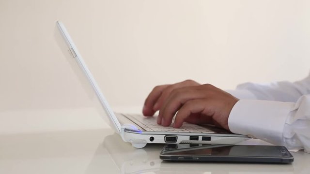 Using laptop working office