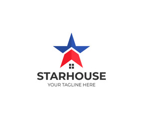 Star and house logo template. American house vector design. Real estate illustration