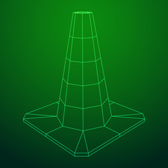 Traffic cone. Road sign wireframe low poly mesh vector illustration. Under construction concept.